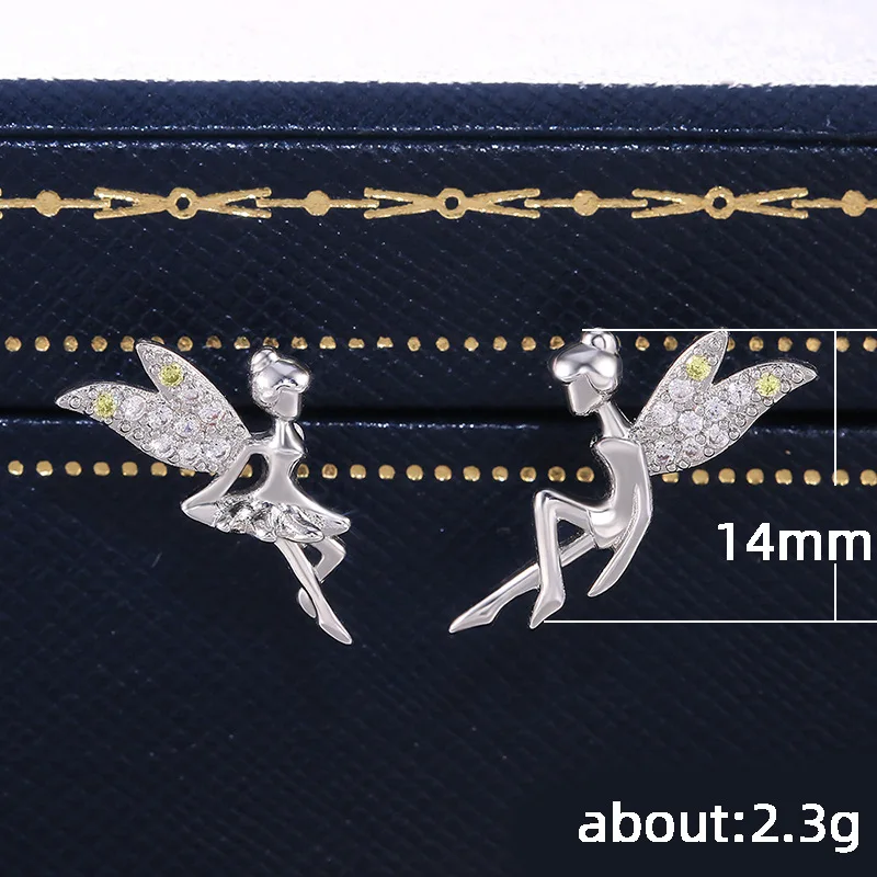 

Exquisite Cute Silver Plated Flower Fairy Stud Earrings White Zircon Crystal Earrings Birthday Banquet Gifts for Women Jewelry