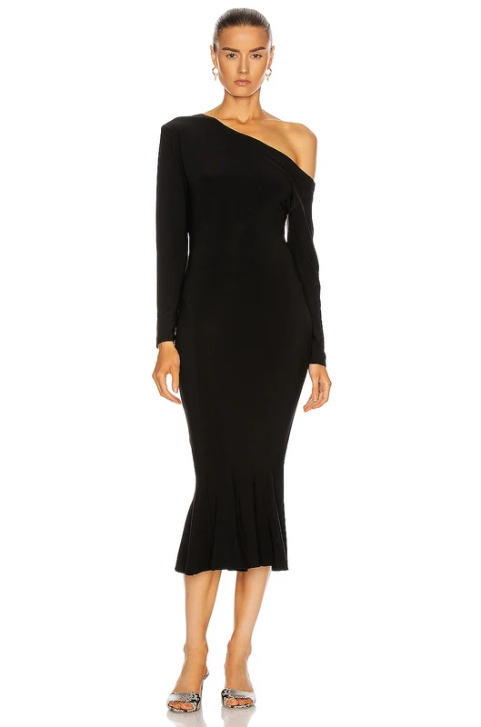 

New Summer Women's Sexy Strapless Long-sleeved Black Elegant Club Party Midi Bandage Dress