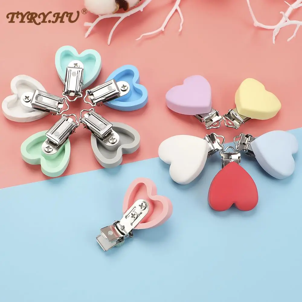 TYRY.HU-chupete de silicona con corazones, cadena de chupete con Clip, Clips de lactancia sin BPA, accesorios para chupete, 1 unidad-2