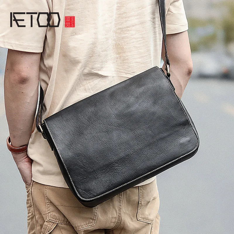 Сумка на плечо AETOO Мужская Минималистичная сумочка из воловьей кожи для отдыха |