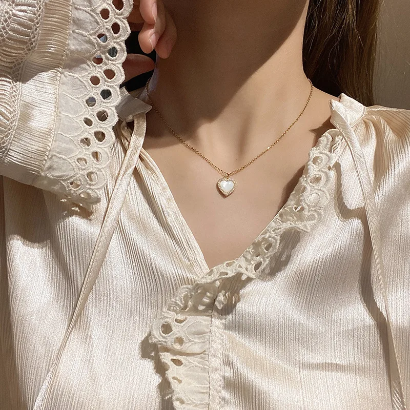 

New 925 Sterling Silver Heart Opal Clavicle Chain Necklace For Women Party Choker Jewelry Gifts