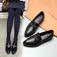 2020 pointed womens flats shoes black casual leather loafers shoes comfortable casual ladies slip on shoes mocasines de mujer