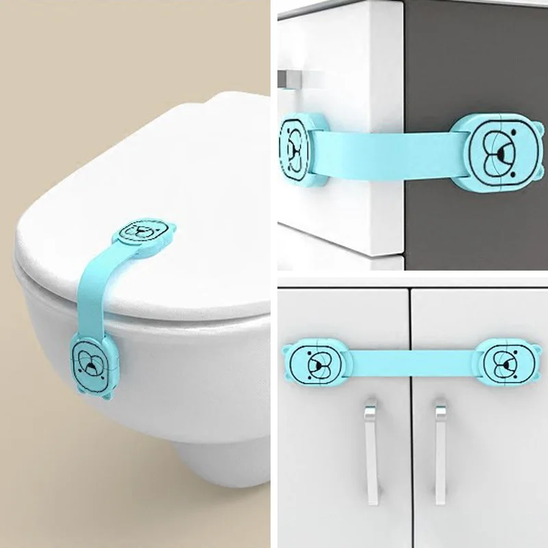 Juego de cerraduras de seguridad para beb&eacute;, cierre de inodoro de armario de mano antipellizco, protector multifuncional, caj&oacute;n de refrigerador para ni&ntilde;os, hebilla de pl&aacute;stico-4