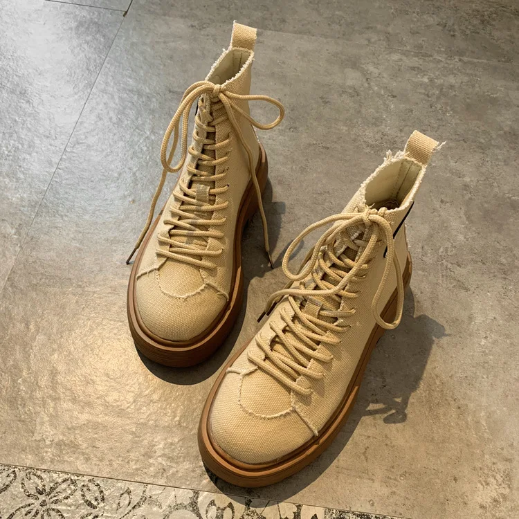 Женские парусиновые ботинки; ботильоны для женщин; Zapatos de mujer; модные однотонные Ботинки martin с круглым носком; повседневные мотоциклетные ботинки