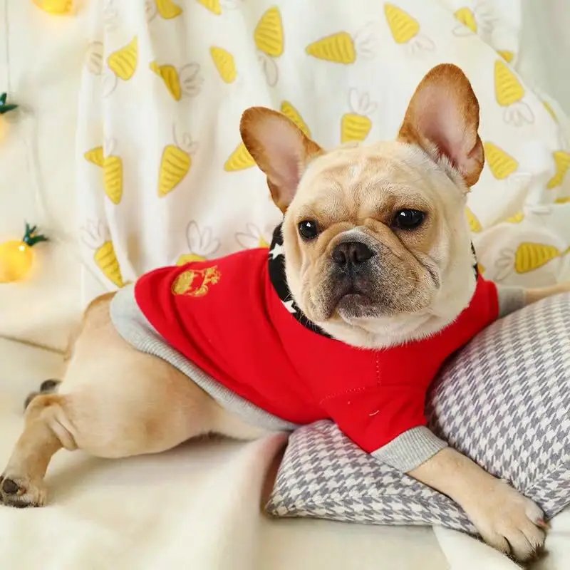 

French Bulldog Pet Clothing Spring/Autumn Embroidered Hat Guard Dog Clothes Two-legged Guard Dog Costumes for Small Dog