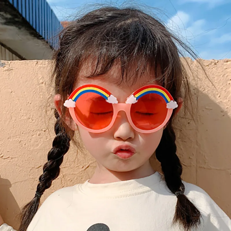 

2022 Kids Sunglasses Round Rainbow Sun Glasses Boys Fashion Children's Pink Lenses Baby Girl Shades Colorful Eye Mirror Sunglass
