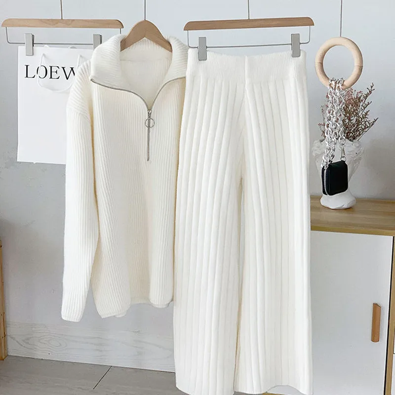 

Брюки женские трикотажные с широкими штанинами, утепленная белая верхняя одежда, прямые свободные повседневные брюки с высокой талией, Осе...