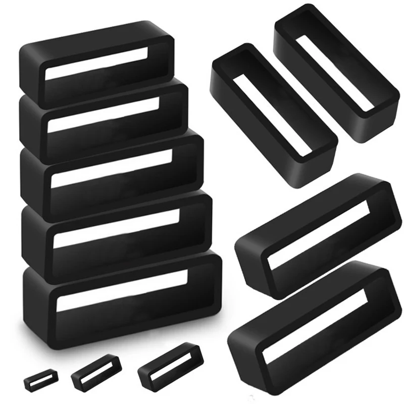 

New 2-10PCS Black Watchband 12 14 16 18 20 22 24 26 28 30mm Silicone Band Rubber Watchstrap Loops Ring Accessories Holder Locker