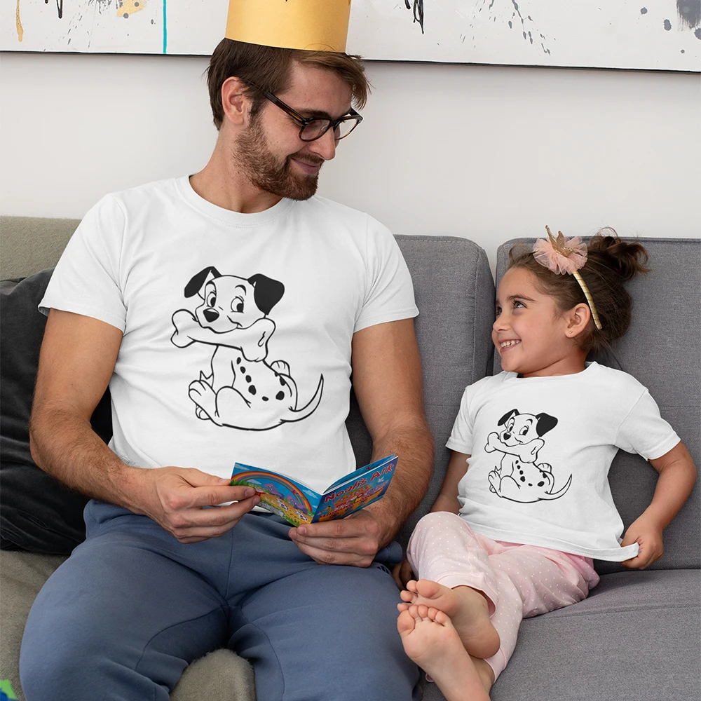 

Милые футболки для девочек в стиле Харадзюку одинаковые комплекты для семьи 101 далматинская футболка с графическим принтом для взрослых па...