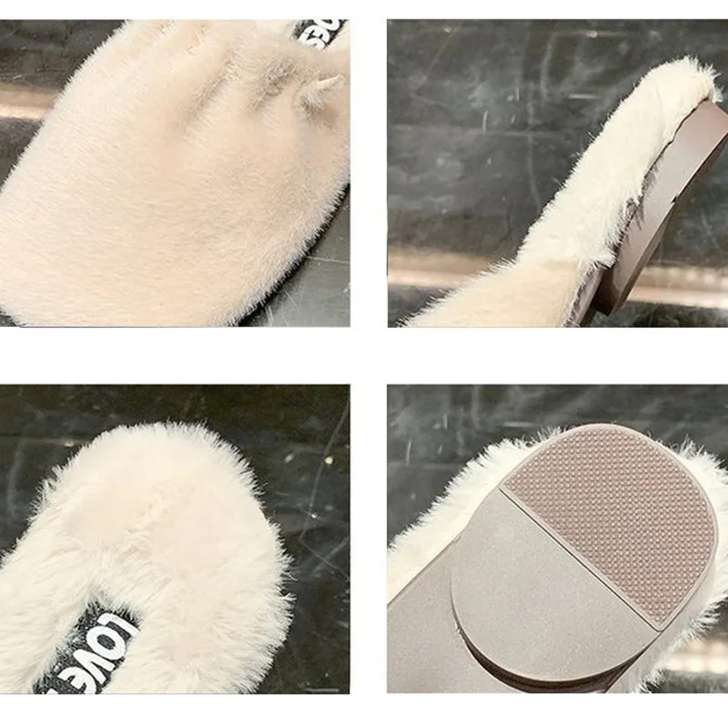 

2021 Women Slippers Furry Fluffy Fur Slides Home Indoor House Lady Outside Mules Shoes Woman Female Ladies Slippers For Women