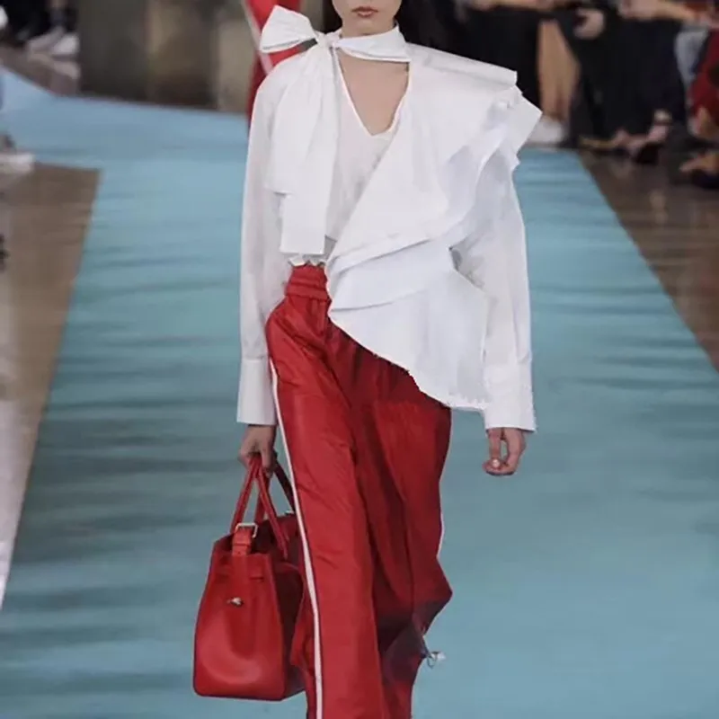 CHICEVER летняя элегантная полосатая женская блузка с бантом и v-образным вырезом в