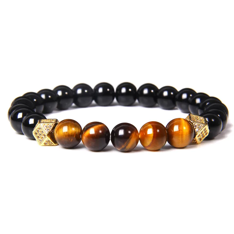 Классические мужские бриллиантовые бусины из черного оникса с микро закрепкой CZ