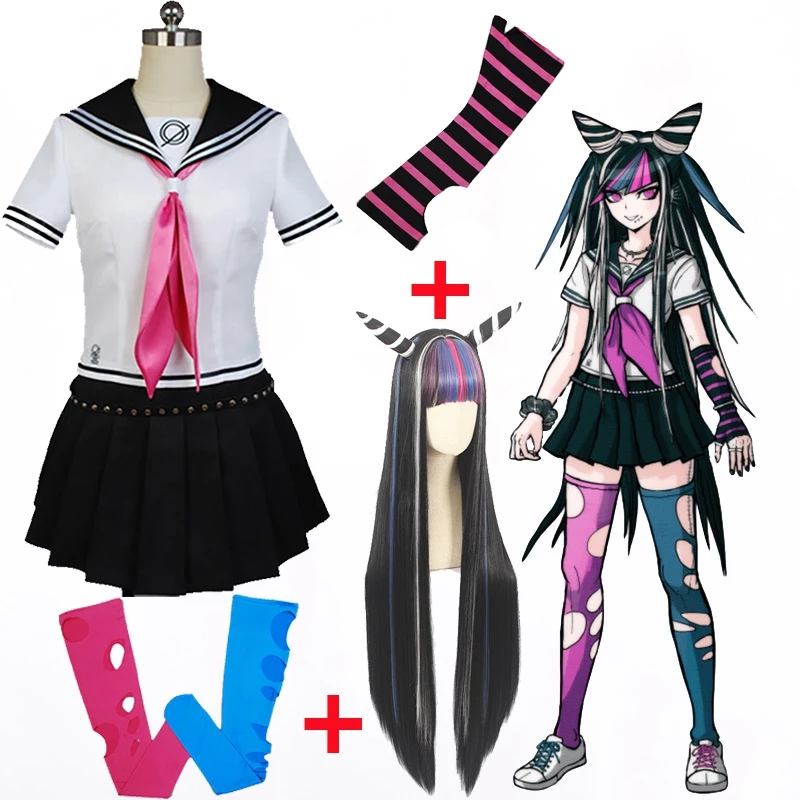 

Anime Super Dangan Ronpa 2 Danganronpa Ibuki Mioda Cosplay Costume Dress Wig Women Girls Jk School Uniform Sailor Suit Skirt Set