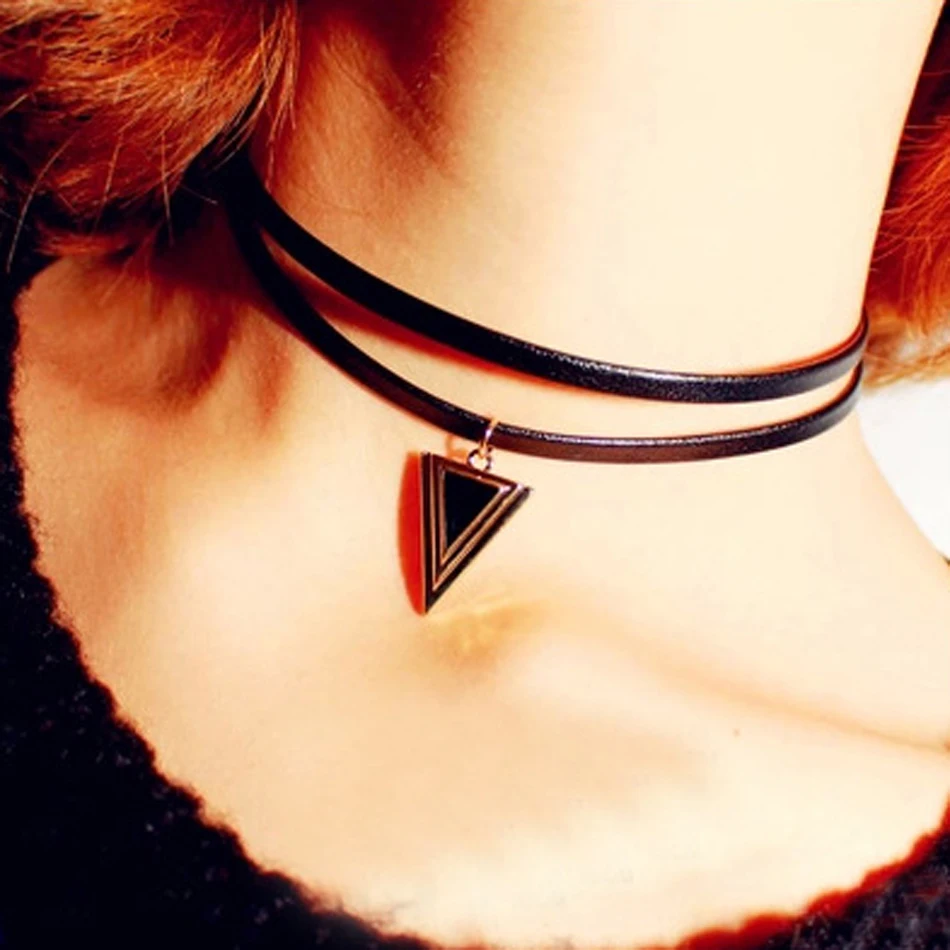 Ожерелье чокер женское Двухслойное из черной кожи с металлической эмалью