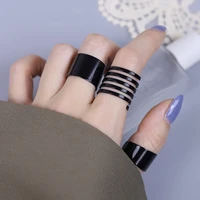3pcs punk black wide rings female anillos stack plain band midi mid finger knuckle rings set for women anel rock jewelry male