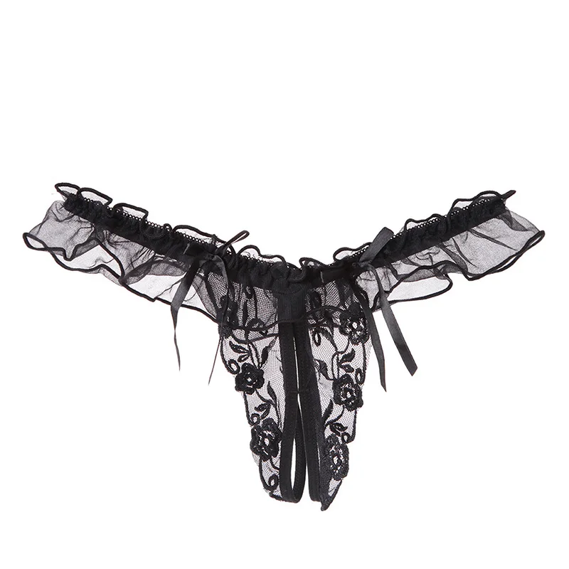 2019 Women Sexy Underwear Flower Embroidery T-back Thong Open Crotch Underpants Lacy Panties G-string DC116 | Тематическая одежда