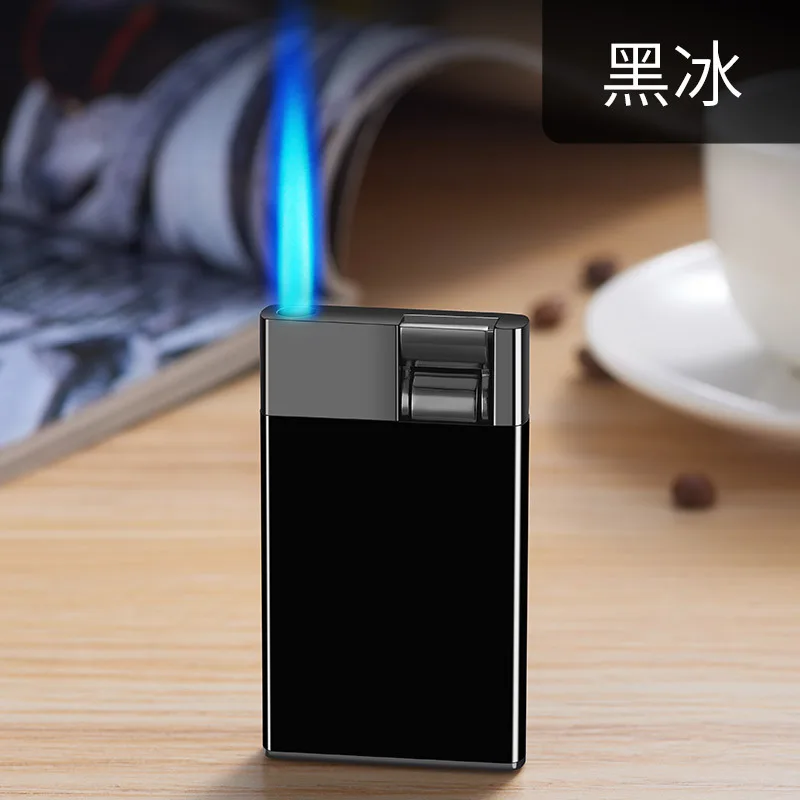 

Inflatable Powerful Turbo Blue Flame Windproof Cigarette Lighter Compact Lever Press Ignition Gosoline Lighter Smoke Accessories
