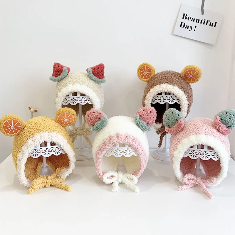 

Baby hat, fruit, cute, super cute, baby plush hat, boy, girl, ear protection cap, infant cap, winter