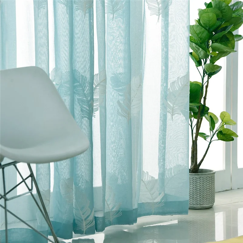 Занавески LISM из прозрачного тюля жаккардовые шторы Тиффани синего цвета для