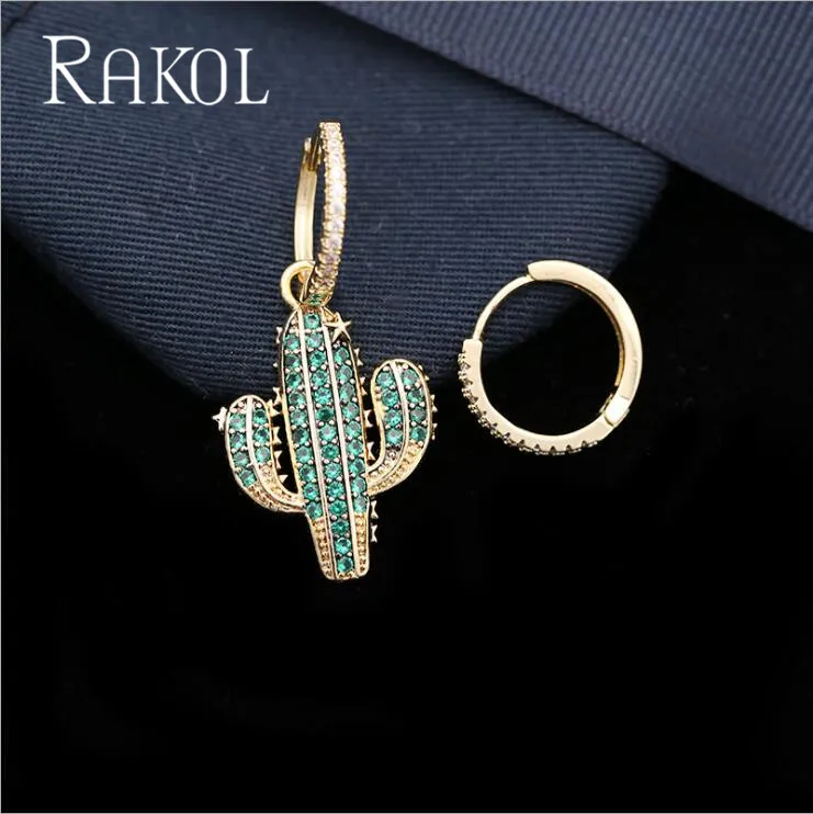 Женские вечерние Серьги С КАКТУСОМ RAKOL сережки в форме кактуса с кубическим