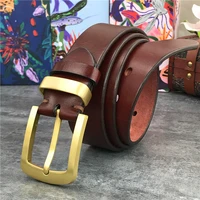 vintage brass belt buckle genuine leather belt male ceinture yellow belt cowboy jeans men belt long 130cm waist belt mbt0006