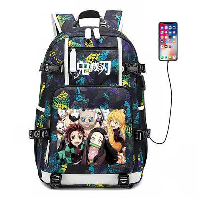 Demon Slayer: Kimetsu no Yaiba рюкзак USB порт сумка Змеиный узор школьники подростки школьная