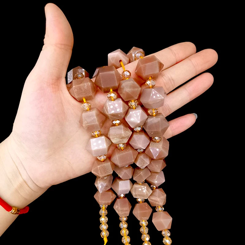 

Natural gems Sun Stone Sunlight Pink Column Hexagonal Faceted Raw Gemstone Material Loose Beads for Jewelry Bracelet Necklace