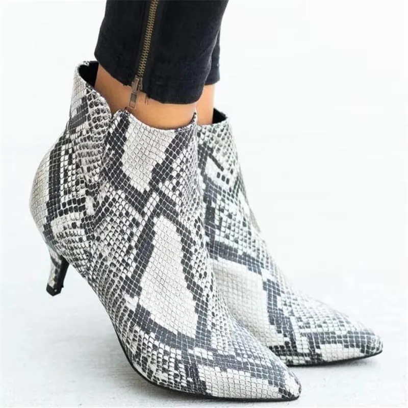 

Autumn Women's Ankle Boots Leopard Female Zip Pointed Toe Woman Snakeskin Stilettos Plus Size Sexy Ladies Suede Female Shoes