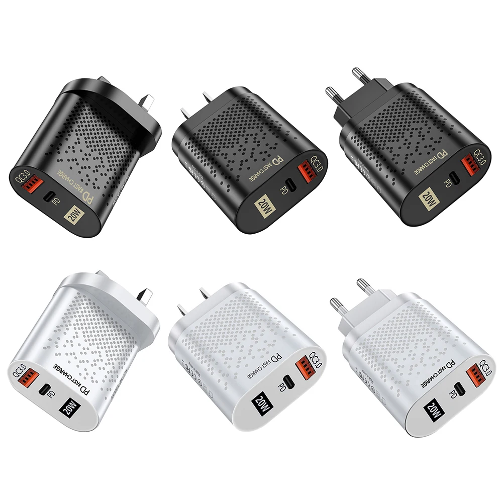

20W PD Fast Charging QC3.0 USB C Mobile Phone Dual Port USB Charger Wall Mobile Phone Fast Charger Home Adapter