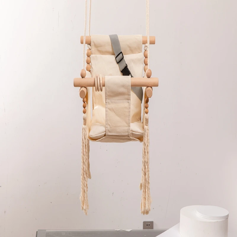 Детский стул из холщовой ткани с мультяшным рисунком подвесная деревянная