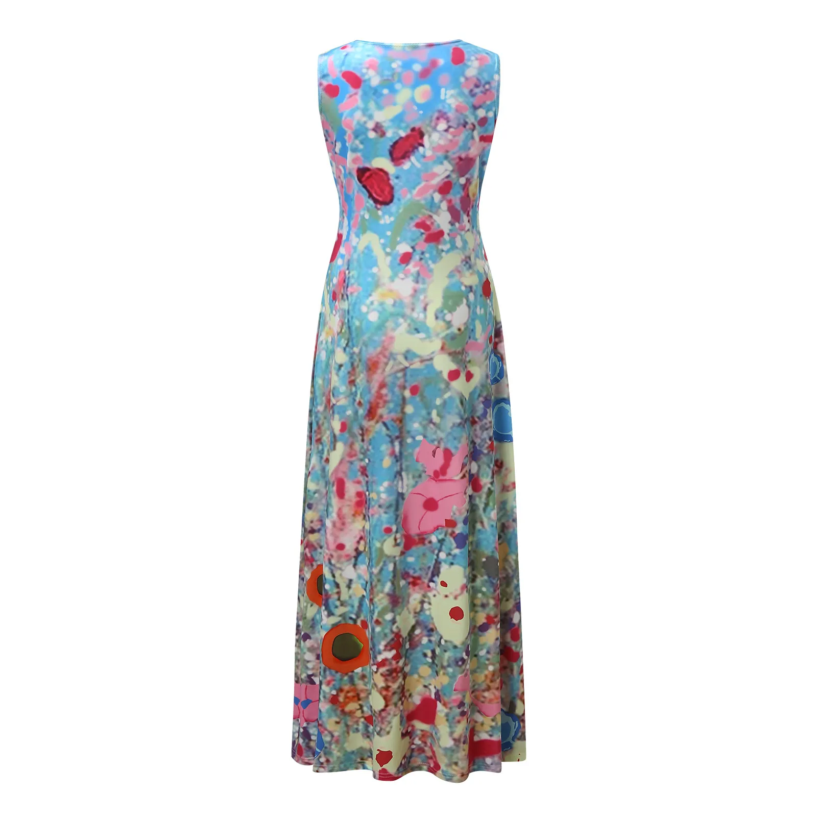 

40# Floral Pleated Maxi Dress Woman Vintage Sleeveless Tank Dress Loose Elegant Dresses For Women 2021 Pocket Boho Robe Femme