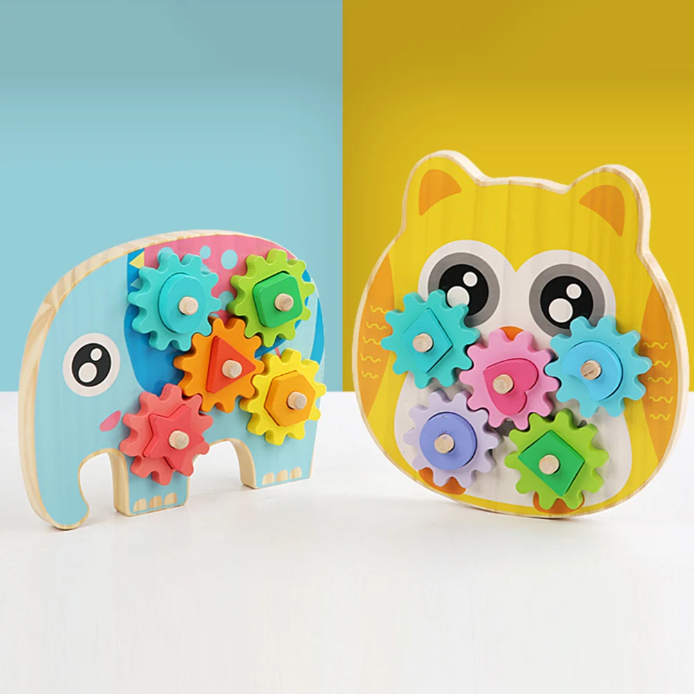 Intelligent Elephant Owl Gear Block Wood Creative Animal Design Child Education Assembly Puzzle Cognition Toy  | Игрушки и хобби
