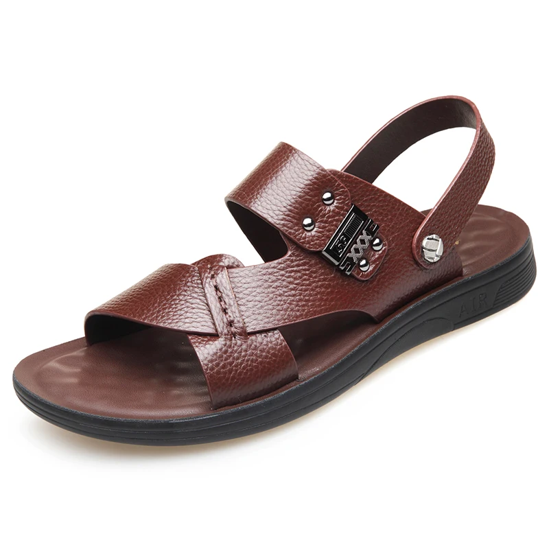 

New Fashion summer sandals men shoes Soft Cowhide leather beach shoes man sandals outside Wear comfortable Dual use slippers