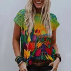 F # Harajuku женские футболки женские повседневные богемные длинные Цветочный принт с коротким рукавом Свободные футболки топ размера плюс эстетическое уличная одежда