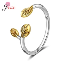 new arrival gold leaf open finger ring 925 sterling silver ajustable ring fine jewelry for women girl party gifts wholesale