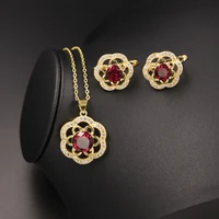 funmode luxury design red flower shape gold color bridal jewelry sets for female wedding jewelry accessories wholesale fs89