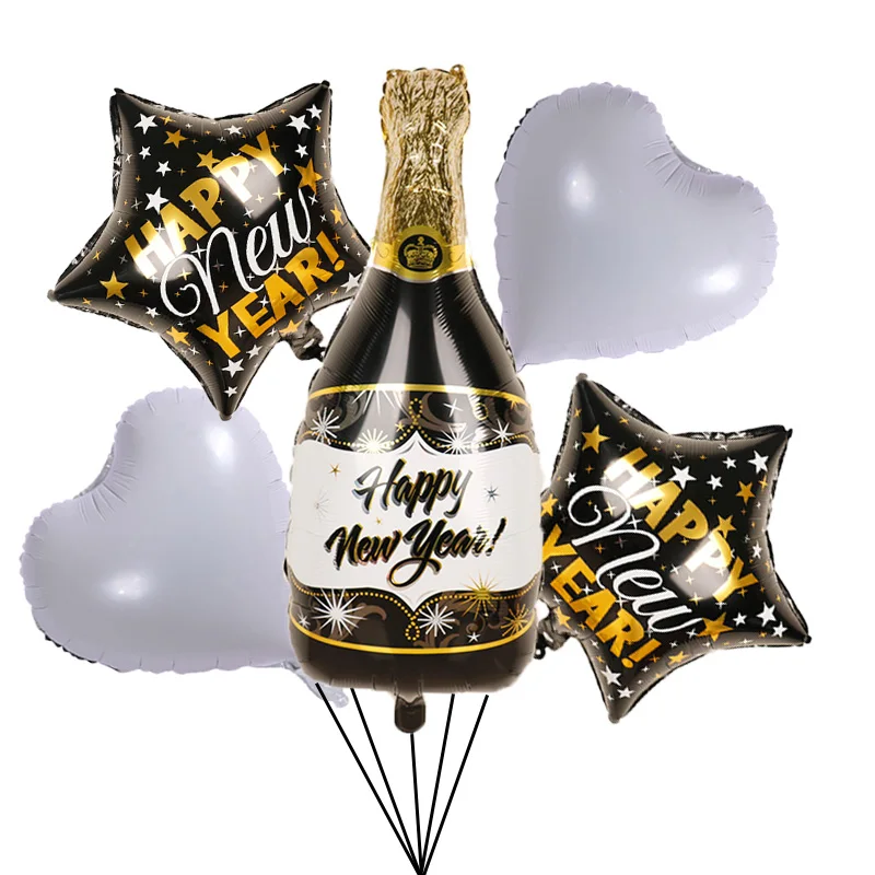 6 шт. фольгированные шары в виде бутылки черного и золотого цветов | Дом сад