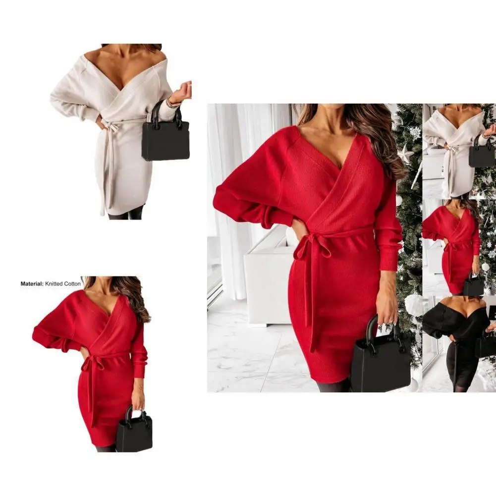 

Graceful Solid Color Stylish Women Long Sleeve Bodycon Dress for Dating