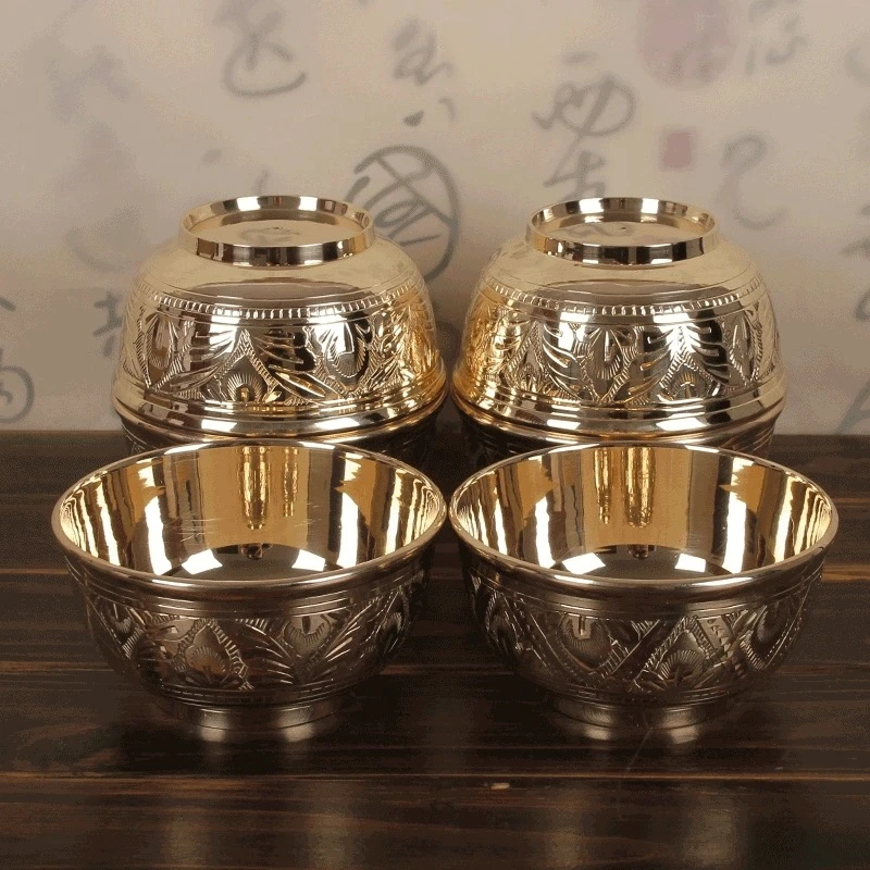 Brass Drinking Liqueur Shot Bowl Embossed Wedding Wine Cup Copper Milk Tea Cups Bronze Golden Buddhist Bowl Home Gift Decorative