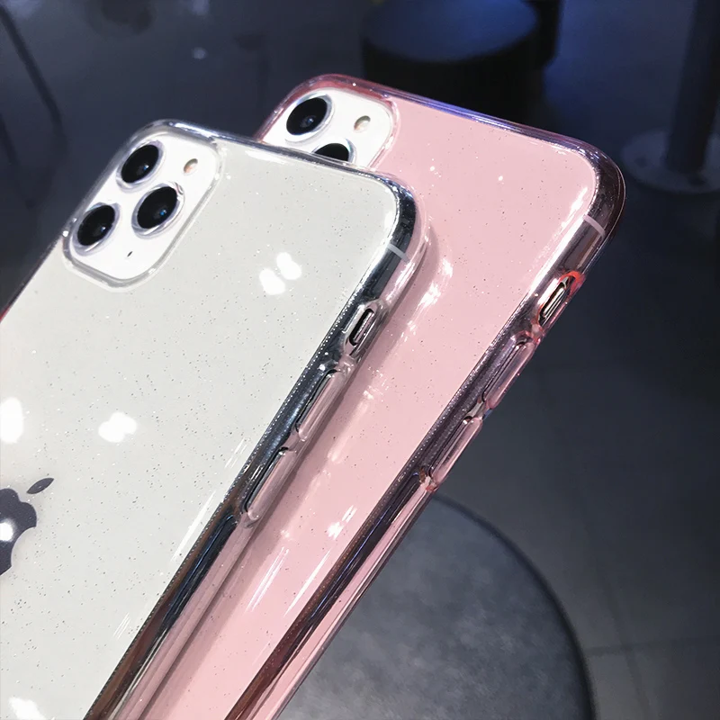 Однотонный чехол SUYACS с блестками для iPhone 12 11 Pro Max Mini XR XS 6 6S 7 8 Plus мягкий из ТПУ