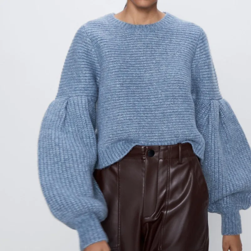 DEAT 2020 new spring fashion women clothes round neck pullover lantern sleeves knitting sweaters WK56405 | Женская одежда