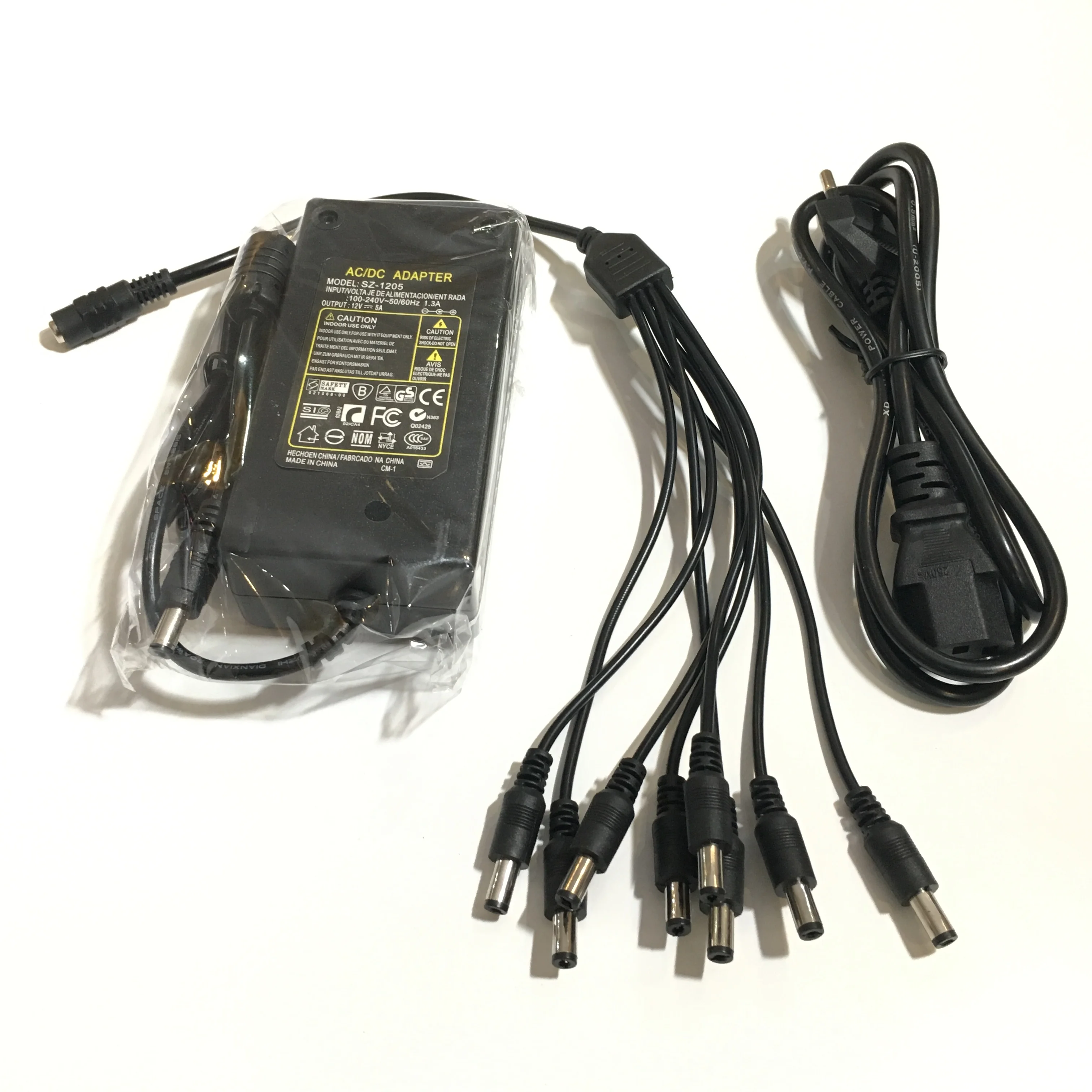 

Адаптер питания постоянного тока 12 В, 5 А + 8 раздельных кабелей питания для камер видеонаблюдения, DVR, аналоговых камер AHD, TVI, CVI, DVR