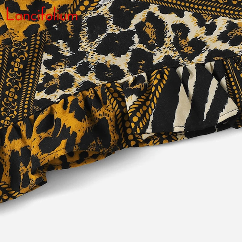 Женский укороченный топ с леопардовым принтом летний открытой спиной и баской