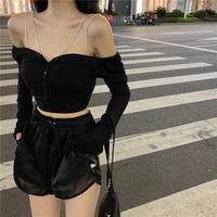 lady girl party clubwear solid camisole womens summer tight strap sexy backless sleeveless black vest slim section short tops
