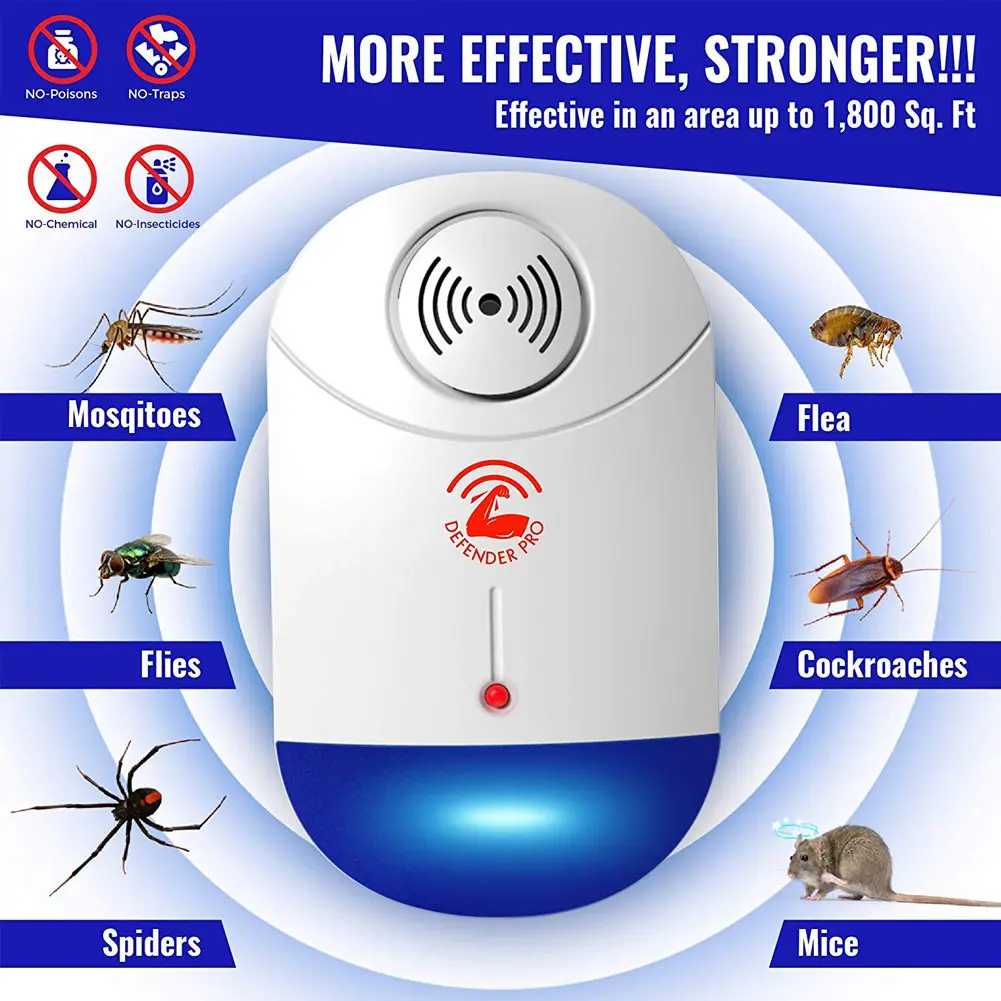 

2Pcs Ultrasonic Pest Control Repeller Plug In Repellent for Flea Mosquitoes Mice Spiders OCT998