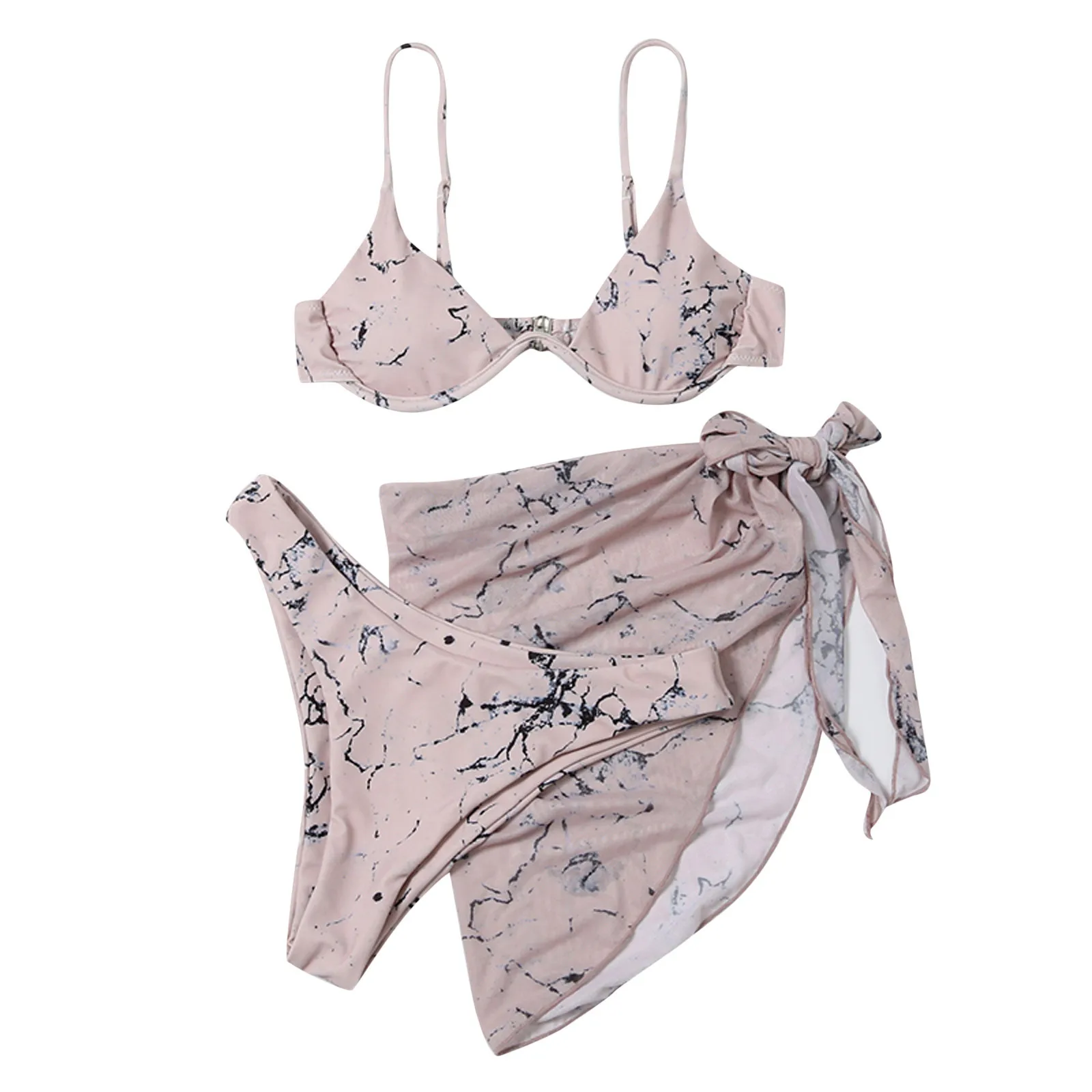 

Sexy 3 Piece Swimsuit Women Print Push Up Padded Biquini Brazilian Summer Bathing Suit Thong Bikini 2021 Swimwear Women Skirts