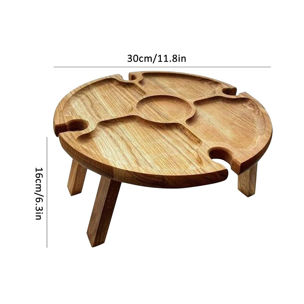 

2 In 1 Wine Glass Rack Table Hot Sale Outdoor Wooden Picnic Table With Glass Holder Hiking Camping Garden Round Desktop