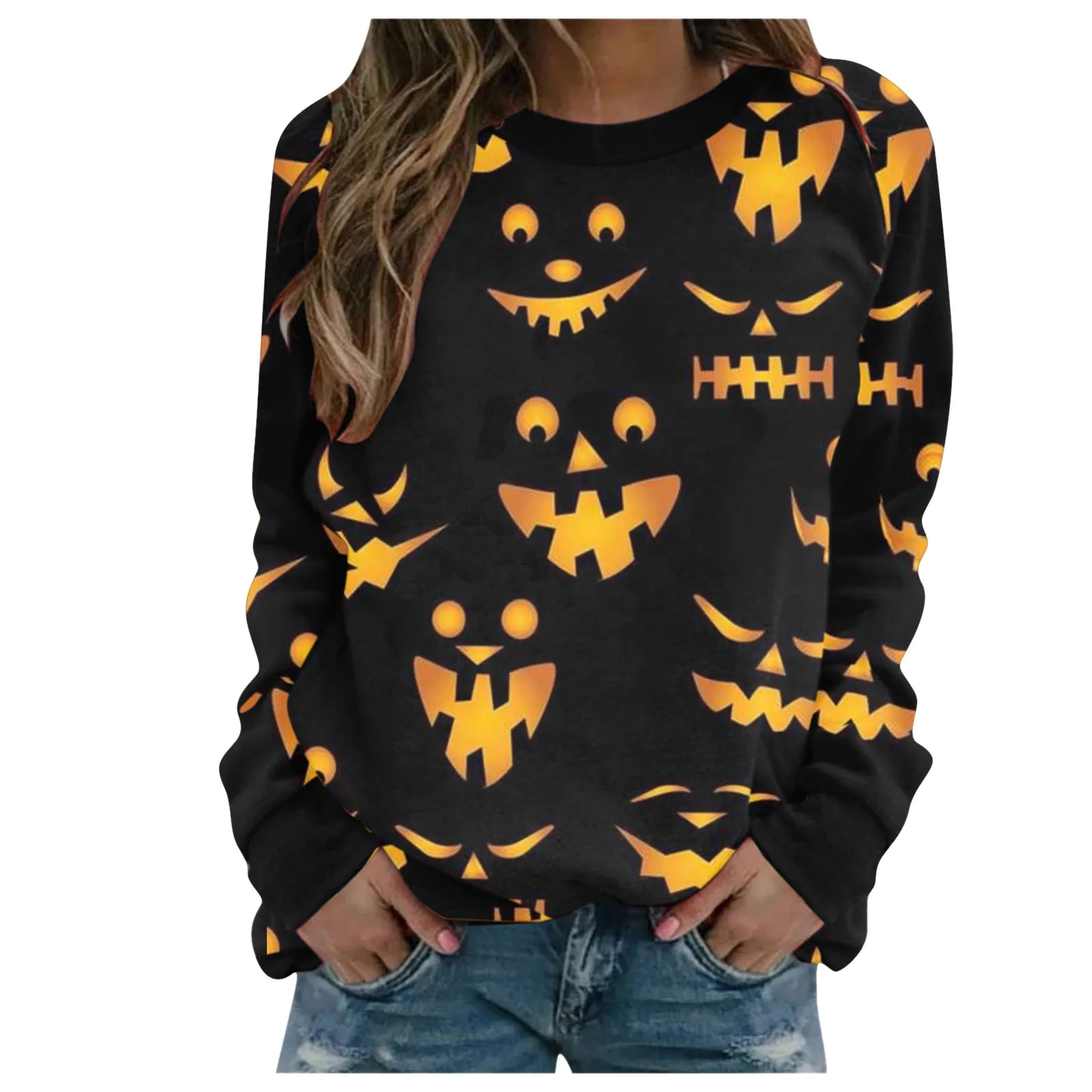 

Harajuku Sweatshirts Women's Halloween Casual Pumpkin Print Long-sleeved Sweatshirt Fashion Pullover Уличная одежда 2021 New