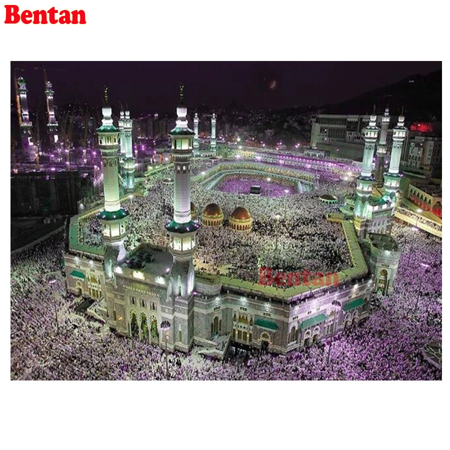 

Алмазная живопись 5D «сделай сам» с квадратными/круглыми стразами, картина на стену в стиле Мекки, мусульманская ночь, 3D вышивка крестиком, д...