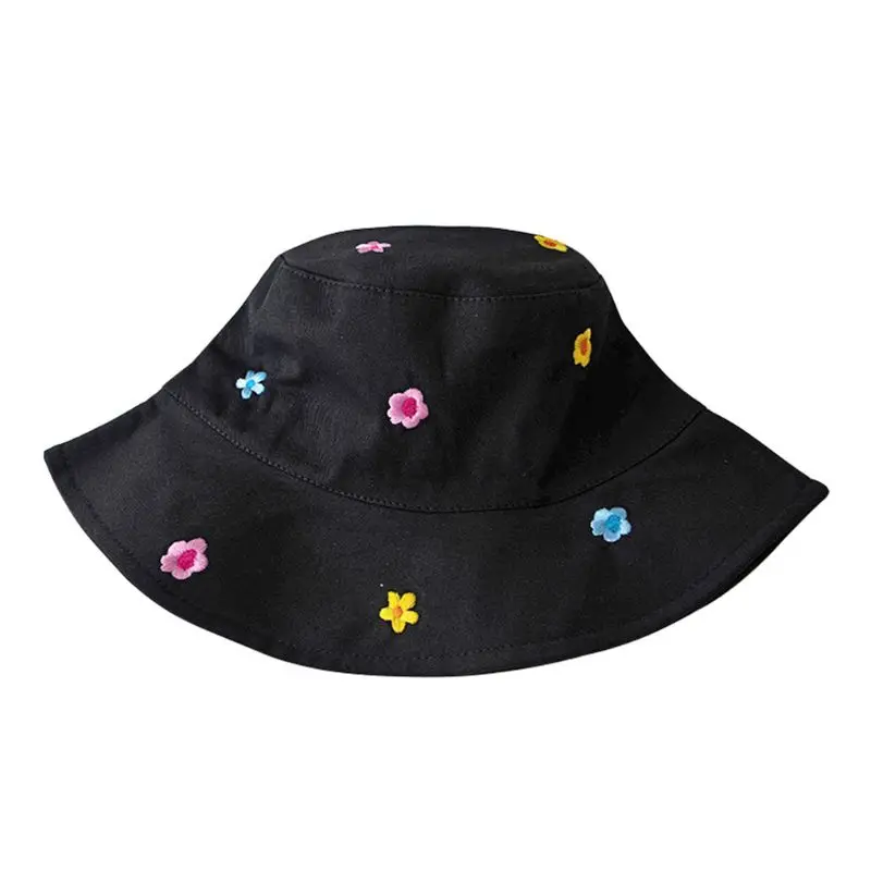 

Women Summer Cotton Bucket Hat Colorful Floral Embroidery Foldable Fisherman Cap X7XC